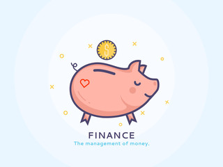Finance icon, Piggy bank - Thin line flat design of business project startup process Flat modern color icons for marketing and business strategy