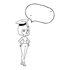 speech bubble cartoon woman with graduation cap