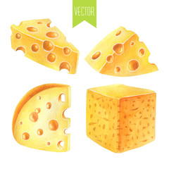 Watercolor set of cheeses