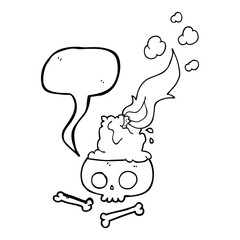 speech bubble cartoon burning candle on skull