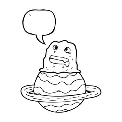 speech bubble cartoon alien on planet