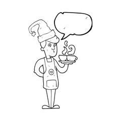 speech bubble cartoon barista serving coffee at christmas