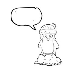 speech bubble cartoon penguin wearing hat