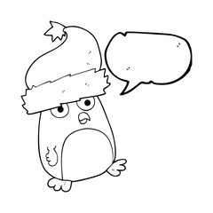 speech bubble cartoon christmas robin wearing santa hat