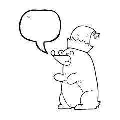 speech bubble cartoon bear wearing christmas hat