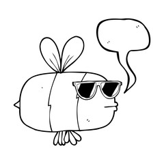 speech bubble cartoon bee wearing sunglasses