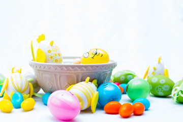 colourful eggs on  white background  