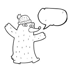 speech bubble cartoon bear wearing hat