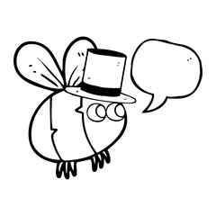 speech bubble cartoon bee in top hat