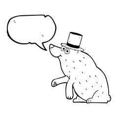 speech bubble cartoon bear in top hat