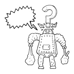 speech bubble cartoon confused robot carrying shopping