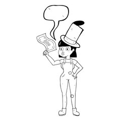 speech bubble cartoon woman holding on to money