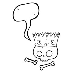 speech bubble cartoon magic crown on old skull