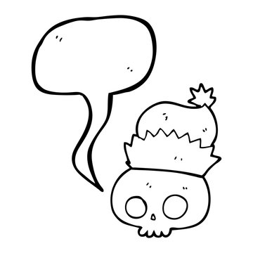 speech bubble cartoon skull wearing christmas hat