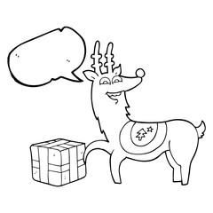 speech bubble cartoon christmas reindeer with present
