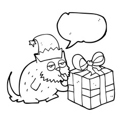 speech bubble cartoon cat with present