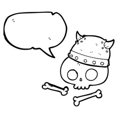 speech bubble cartoon viking helmet on skull
