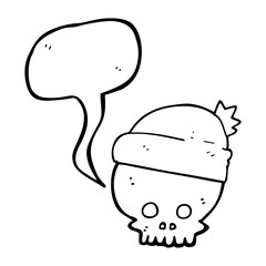 speech bubble cartoon skull wearing hat