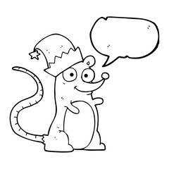 speech bubble cartoon mouse wearing christmas hat