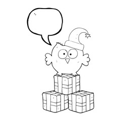 speech bubble cartoon little owl wearing christmas hat