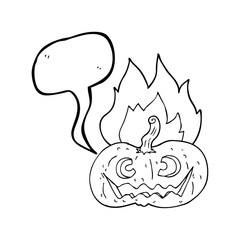 speech bubble cartoon flaming halloween pumpkin