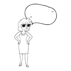 speech bubble cartoon woman wearing sunglasses