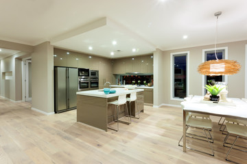 Modern kitchen and dinning area interior view of a modern house