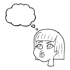 thought bubble cartoon female face