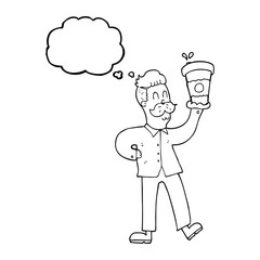 thought bubble cartoon man with coffee cups