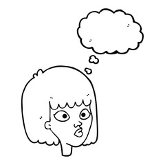 thought bubble cartoon female face