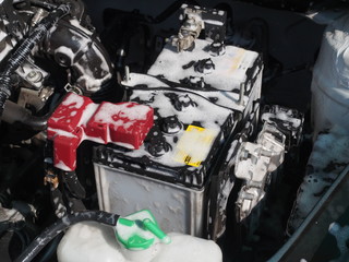 Washed battery with foam  When cleaning the car.