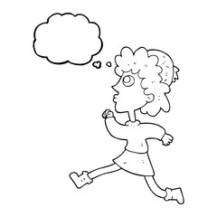 thought bubble cartoon running woman