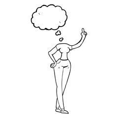 thought bubble cartoon female body with raised hand