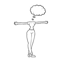 thought bubble cartoon female body with wide arms