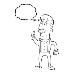 thought bubble cartoon man with notebook