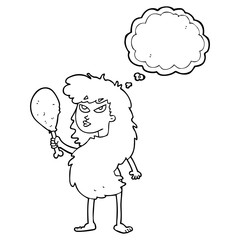 thought bubble cartoon cavewoman with meat