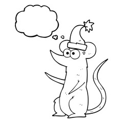 thought bubble cartoon mouse wearing christmas hat