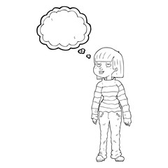 thought bubble cartoon woman in casual clothes