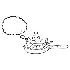 thought bubble cartoon frying fish