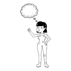thought bubble cartoon woman clenching fist