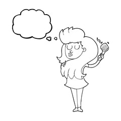 thought bubble cartoon woman brushing hair