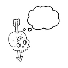 thought bubble cartoon magic skull with arrow through brain