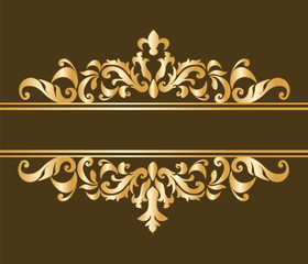 Royal imperial classic ornament damask invitation in gold. Vector