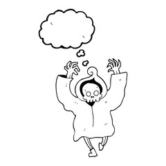 thought bubble cartoon dancing death skeleton