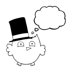 thought bubble cartoon little owl with top hat
