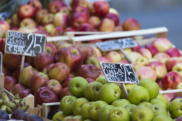 Fresh fruits on a farm market in Copenhagen, Denmark.