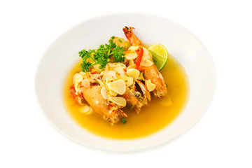 Boiled king prawns with garlic