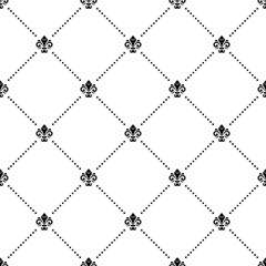 Seamless vector black and white ornament. Modern geometric pattern with royal lilies