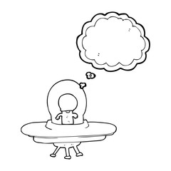 thought bubble cartoon alien in flying saucer
