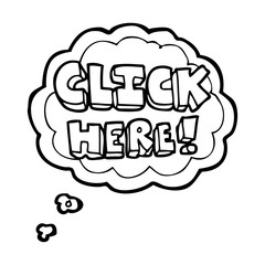 thought bubble cartoon click here word symbol